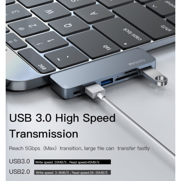 Yesido HB10 Aluminum Alloy USB C Extender Type-C Hub Laptop Computer USB Hub Adapter