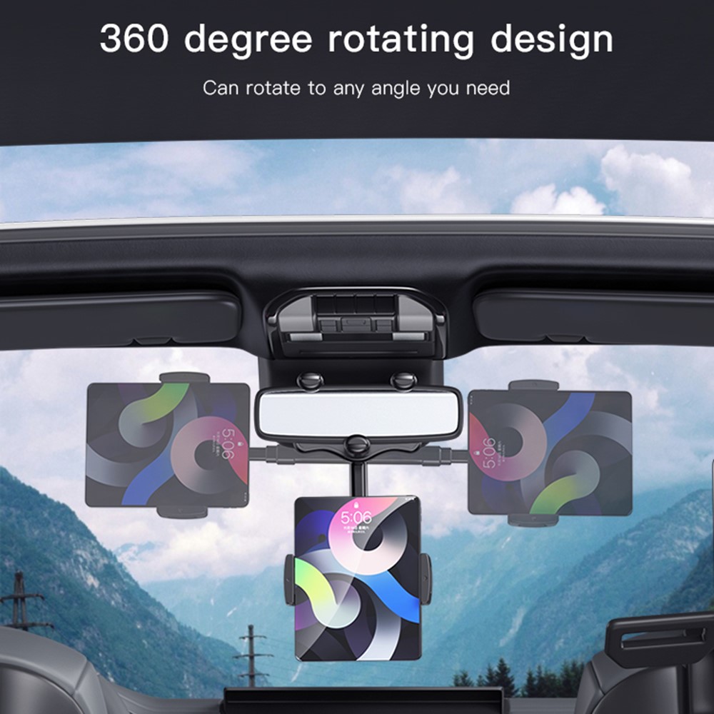 YESIDO C196 Car Rearview Mirror Phone Holder 360 Degrees Rotating ABS Cellphone Bracket - Image 4