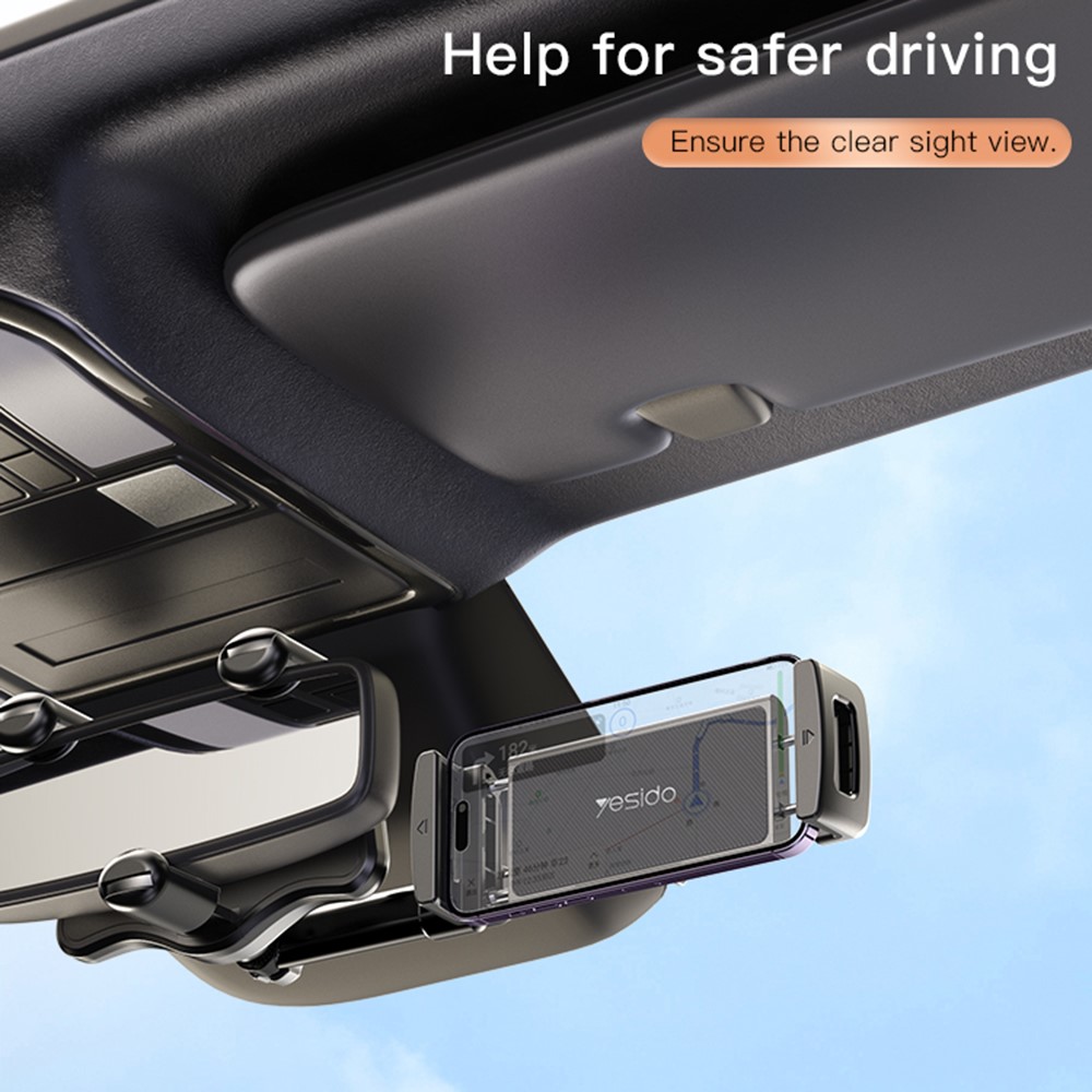 YESIDO C196 Car Rearview Mirror Phone Holder 360 Degrees Rotating ABS Cellphone Bracket - Image 5