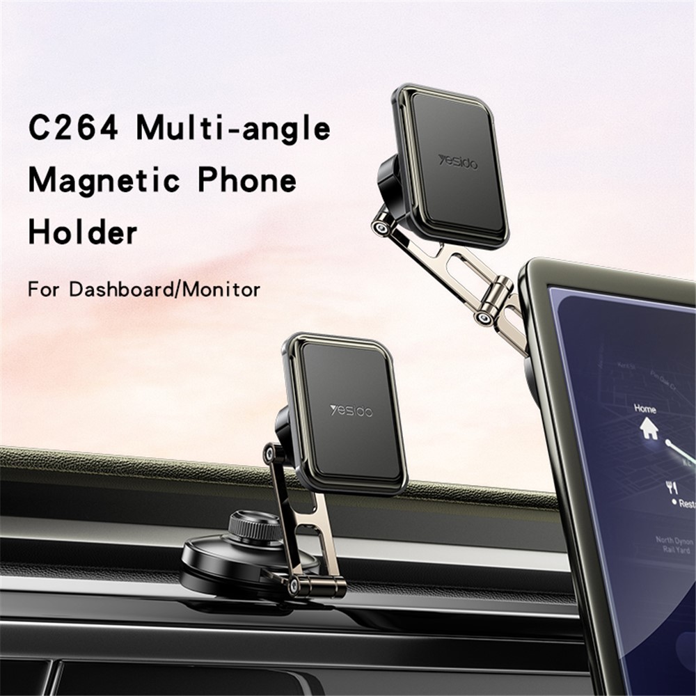 YESIDO C264 Dual Shaft Car Dashboard Monitor Mount Magnetic Phone Holder Adjustable Cellphone Stand - Image 2