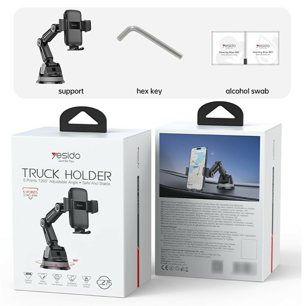 YESIDO C275 Car Dashboard Mount Suction Cup Base Truck Phone Holder Bracket for 4.7-7.2 Cellphones - Image 6