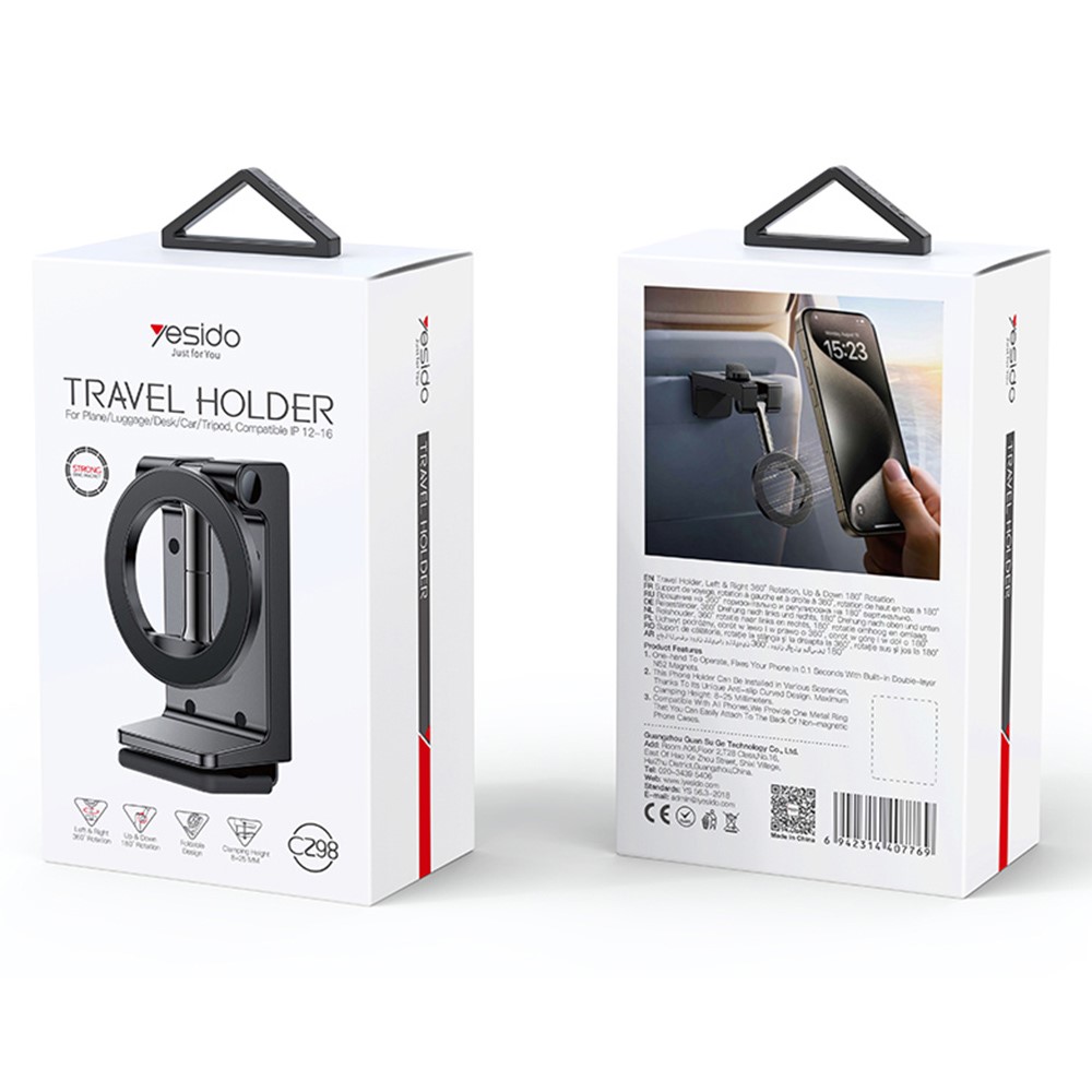 YESIDO C298 Portable Travel Magnetic Phone Holder Zinc Alloy Adjustable Cellphone Bracket - Image 7