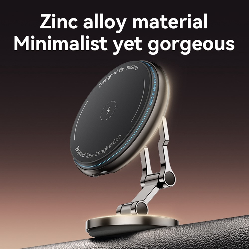 YESIDO C306 15W Magnetic Phone Wireless Charger Zinc Alloy Car Dashboard Phone Charging Stand - Image 4