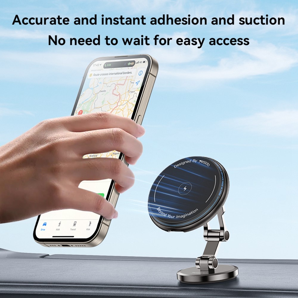 YESIDO C306 15W Magnetic Phone Wireless Charger Zinc Alloy Car Dashboard Phone Charging Stand - Image 6