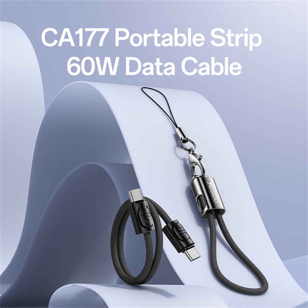 YESIDO CA177 20cm USB C to USB C Data Cable PD 60W Fast Charging Wire with Lanyard - Image 2