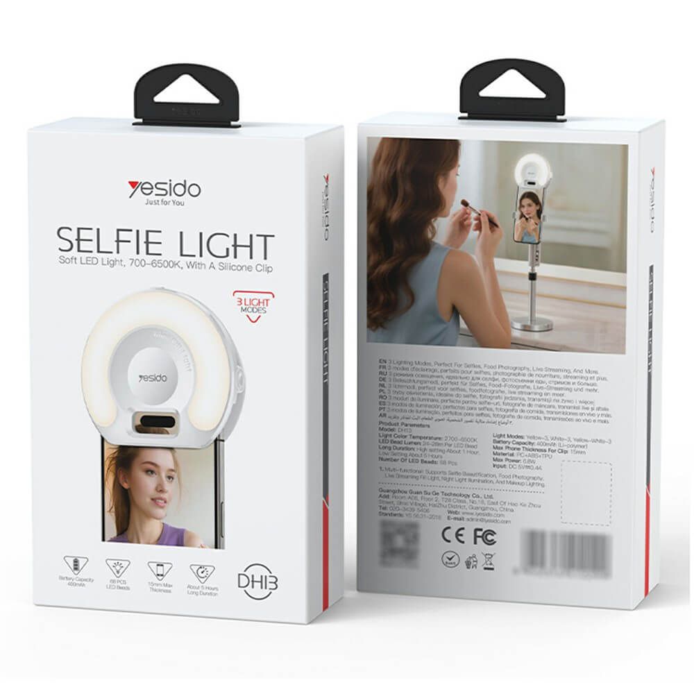 Yesido DH13 Clip-On Selfie Light - 400mAh Battery, 5-Hour Duration - Image 6