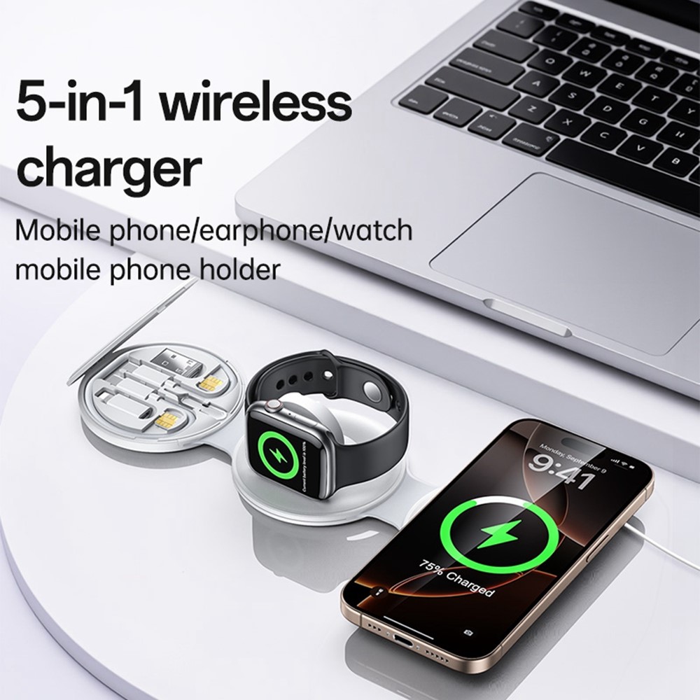 YESIDO DS29 5 in 1 Portable Storage Box Foldable Wireless Charger Phone Stand for Phone / Earbuds / Watch