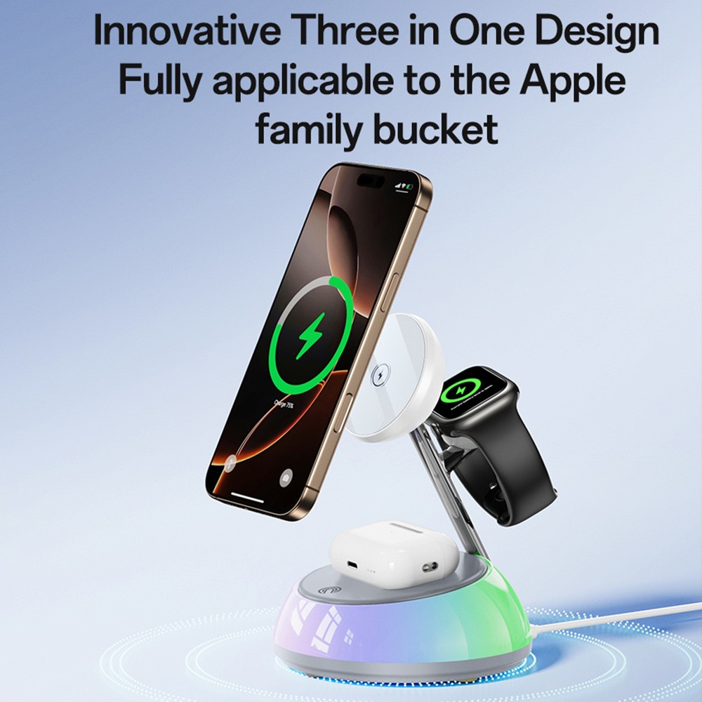 YESIDO DS31 3 in 1 Wireless Charging Station Phone Watch Earphone Magnetic Wireless Charger with Night Light - Image 2