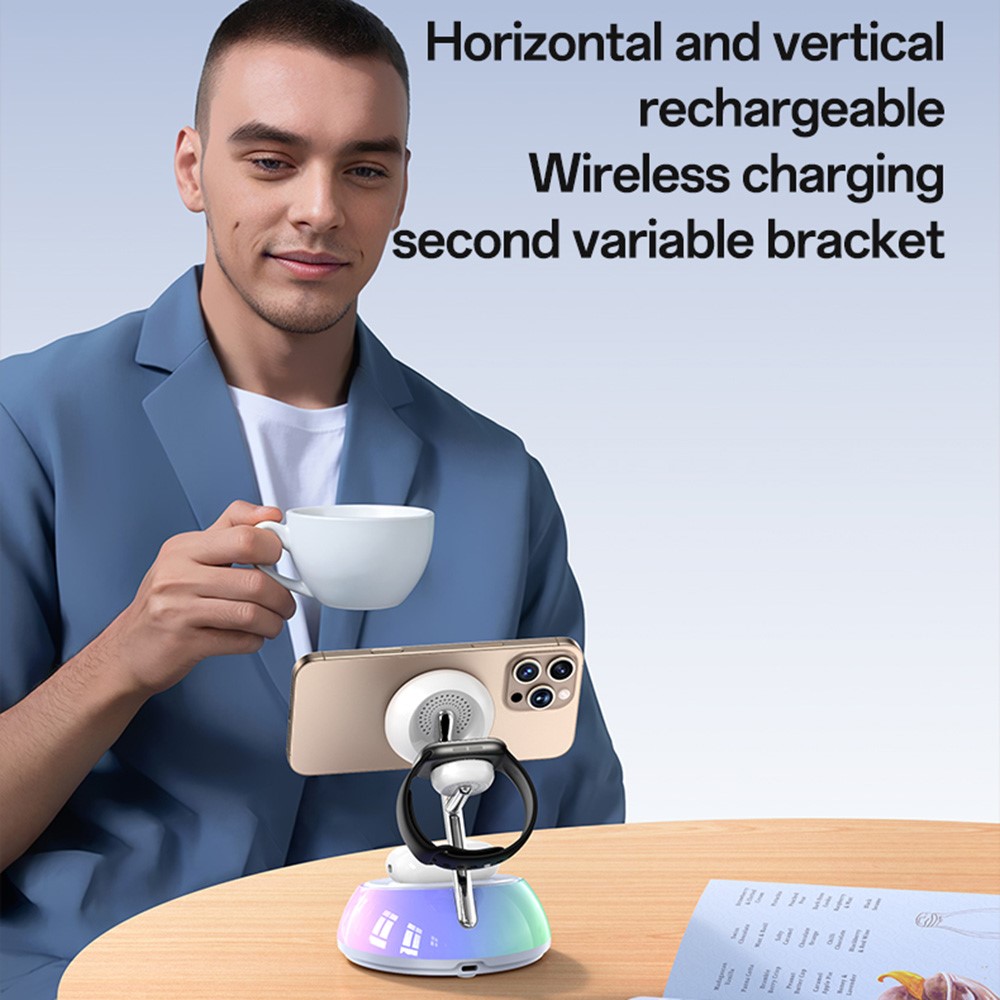 YESIDO DS31 3 in 1 Wireless Charging Station Phone Watch Earphone Magnetic Wireless Charger with Night Light - Image 5