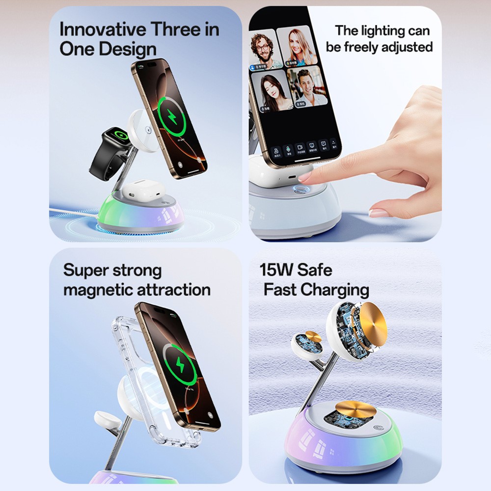 YESIDO DS31 3 in 1 Wireless Charging Station Phone Watch Earphone Magnetic Wireless Charger with Night Light - Image 6