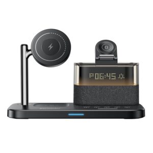 YESIDO DS37 6 in 1 Desktop Wireless Charger Stand Multi-Function Charging Station with Clock / Light