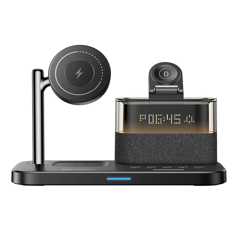 YESIDO DS37 6 in 1 Desktop Wireless Charger Stand Multi-Function Charging Station with Clock / Light