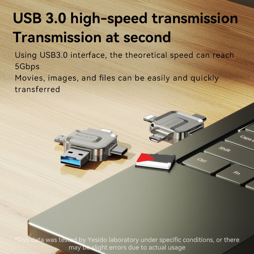 YESIDO GS23 USB 3.0 High Speed Card Reader 4 in 1 TF Card Reader Portable Memory Card Adapter - Image 2
