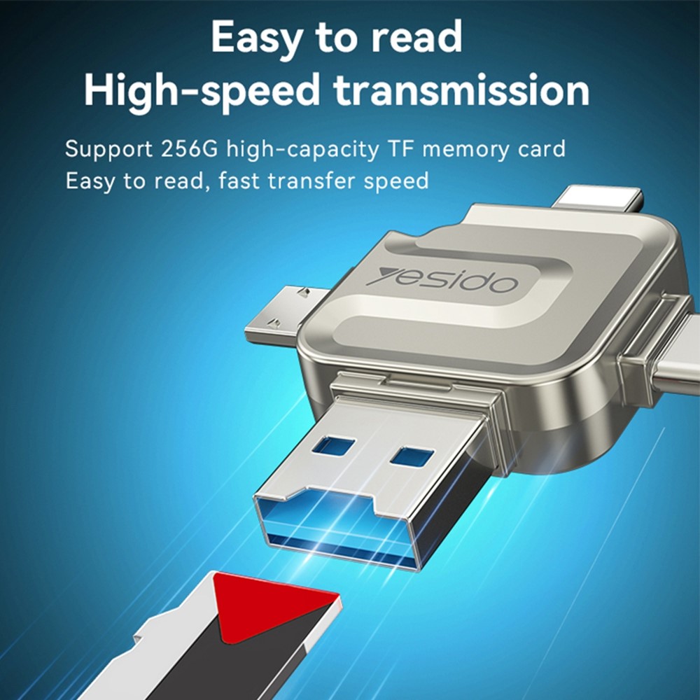 YESIDO GS23 USB 3.0 High Speed Card Reader 4 in 1 TF Card Reader Portable Memory Card Adapter - Image 4