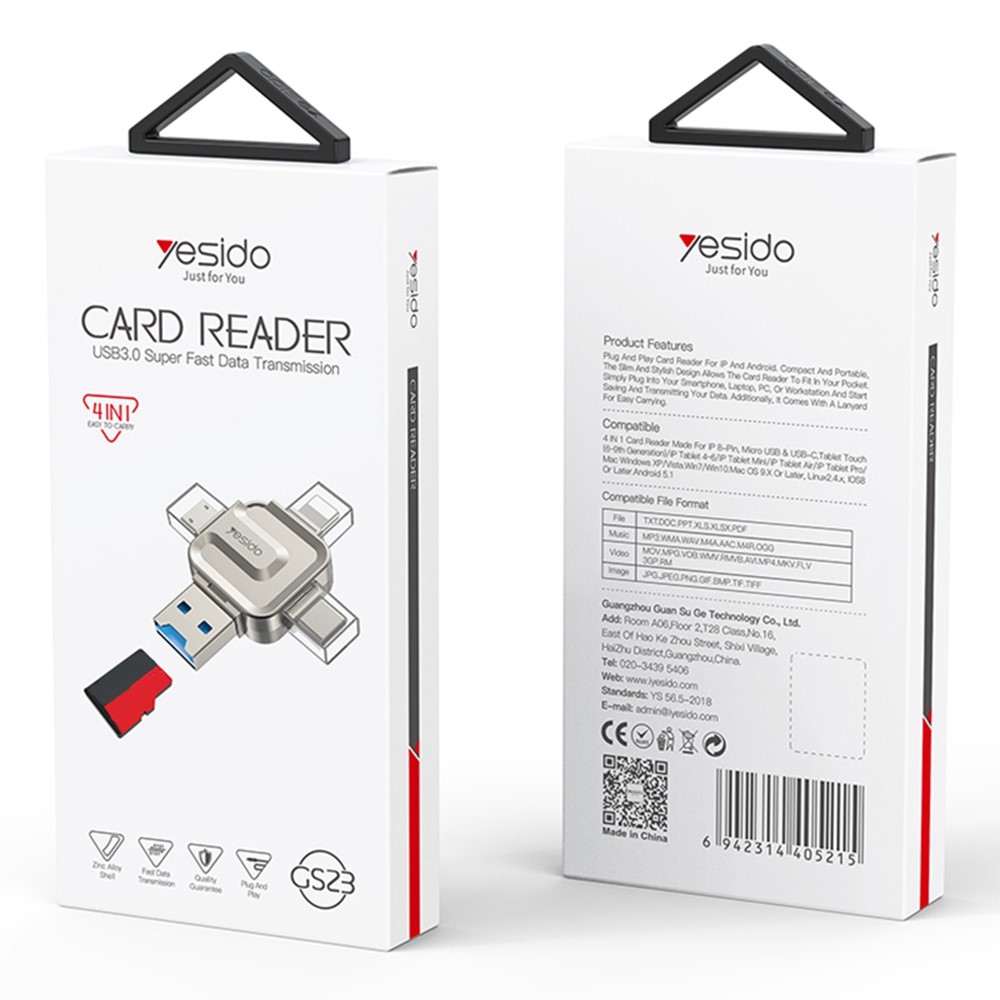 YESIDO GS23 USB 3.0 High Speed Card Reader 4 in 1 TF Card Reader Portable Memory Card Adapter - Image 5
