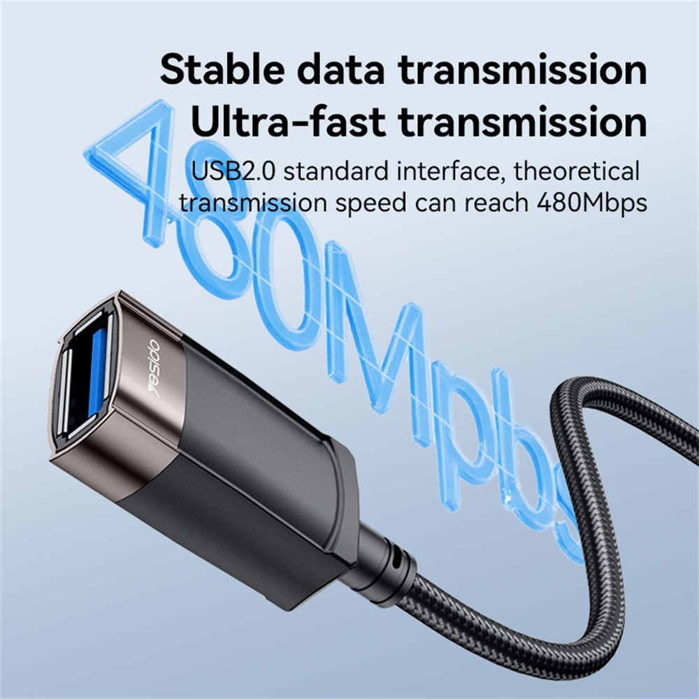 YESIDO GS26 1.5m USB 2.0 Extension Cable 480Mbps High Speed TPE Wire for Keyboard / Mouse / Printer - Image 5