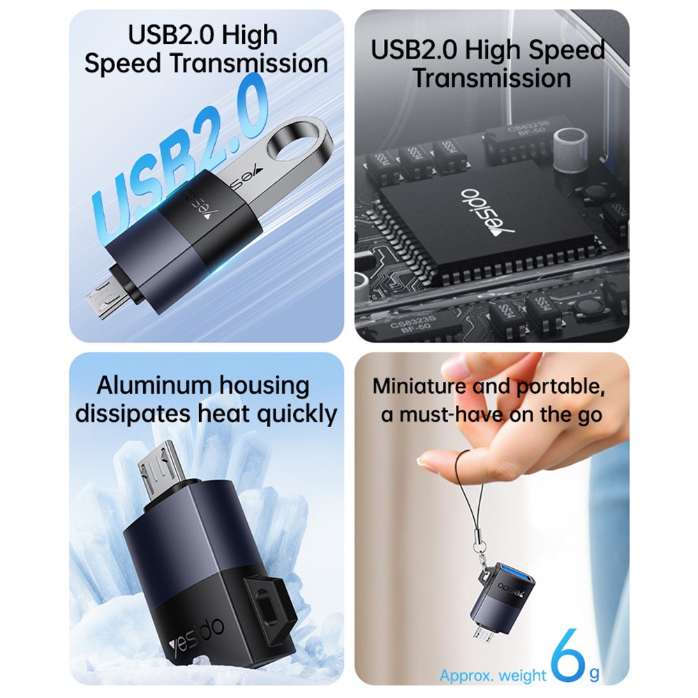 YESIDO GS33 USB Female to Micro USB Male Converter 480Mbps Data Transfer OTG Adapter - Image 3