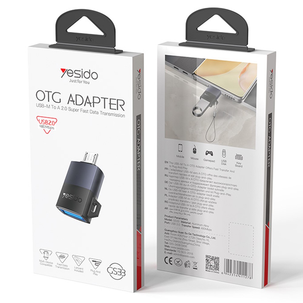 YESIDO GS33 USB Female to Micro USB Male Converter 480Mbps Data Transfer OTG Adapter - Image 6