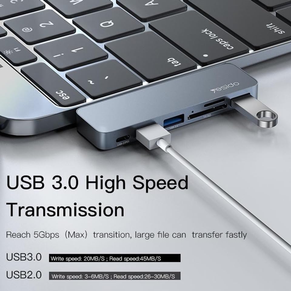 YESIDO HB10 Dual Type-C Hub Splitter 6-in-1 USB3.0 TF/Memord Card Reader PD Adapter Notebook Docking Station - Image 2