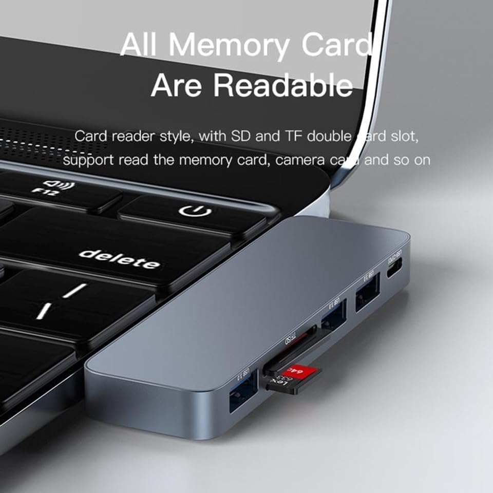 YESIDO HB10 Dual Type-C Hub Splitter 6-in-1 USB3.0 TF/Memord Card Reader PD Adapter Notebook Docking Station - Image 3