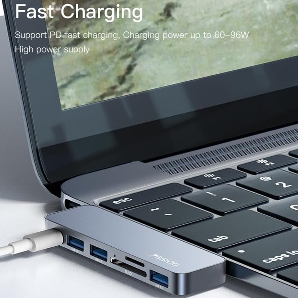YESIDO HB10 Dual Type-C Hub Splitter 6-in-1 USB3.0 TF/Memord Card Reader PD Adapter Notebook Docking Station - Image 4