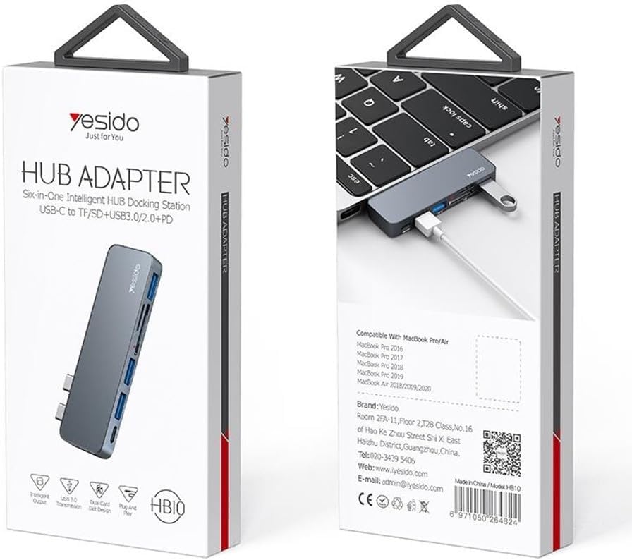 YESIDO HB10 Dual Type-C Hub Splitter 6-in-1 USB3.0 TF/Memord Card Reader PD Adapter Notebook Docking Station - Image 5