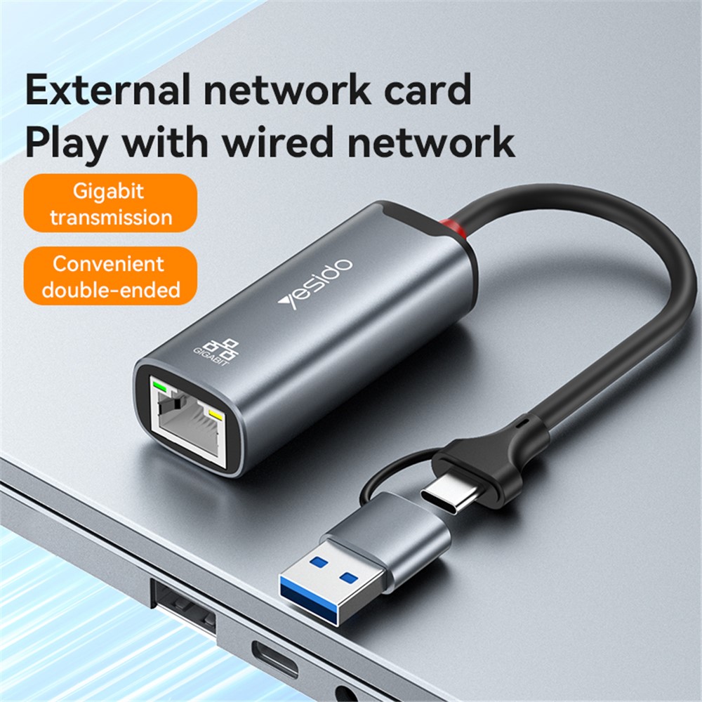 YESIDO HB26 USB+Type-C 2-in-1 Gigabit Ethernet Converter for PC / Mobile Phone / Tablet - Image 2