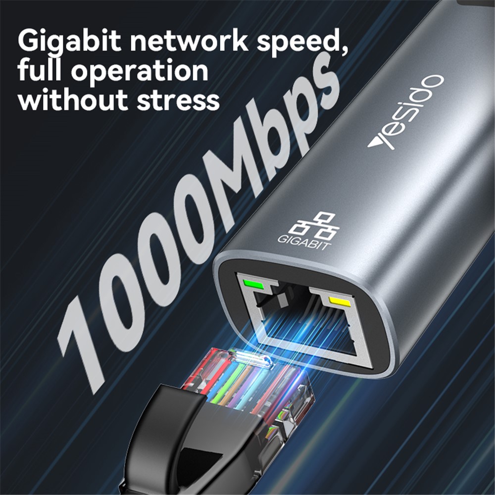 YESIDO HB26 USB+Type-C 2-in-1 Gigabit Ethernet Converter for PC / Mobile Phone / Tablet - Image 3