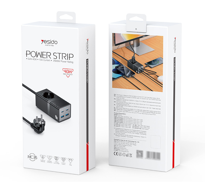 YESIDO MC35 40W GaN Power Strip USB-C USB-A Desktop Fast Charging Station - EU Plug - Image 2