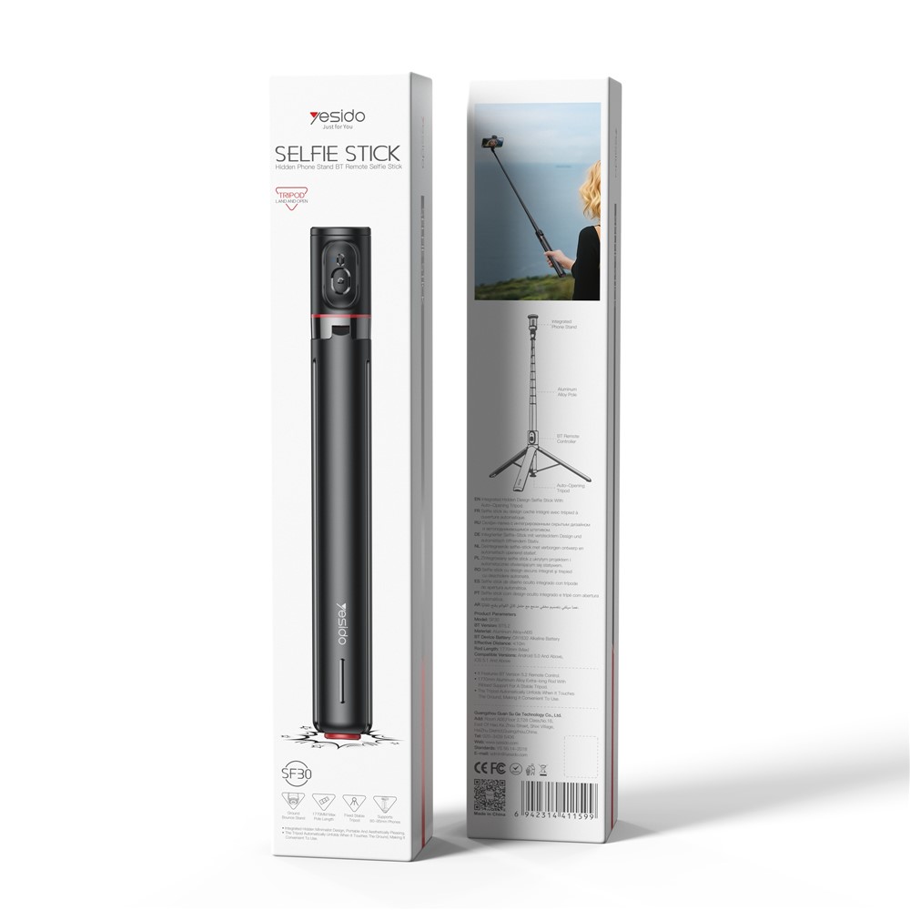 YESIDO SF30 Pop Up Tripod 1.7m Extendable Bluetooth-Compatible Selfie Stick with Remote Control - Image 11