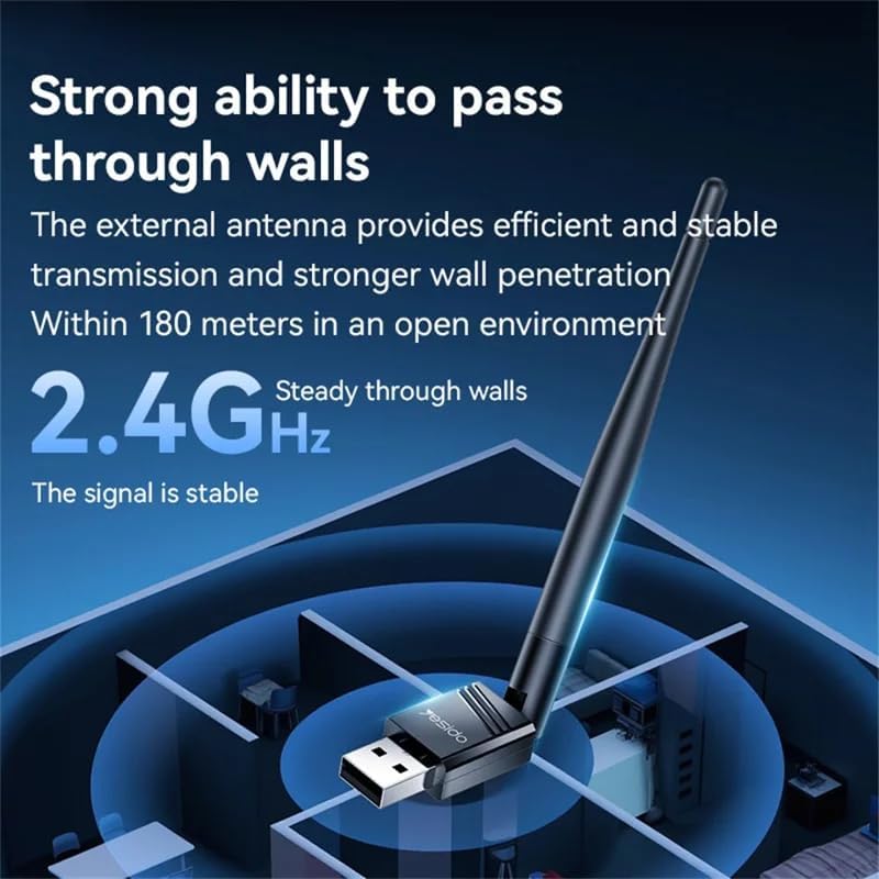 YESIDO WP11 2.4GHz 150Mbps High Speed WiFi4 Wireless Dongle USB Adapter with External Antenna - Image 3