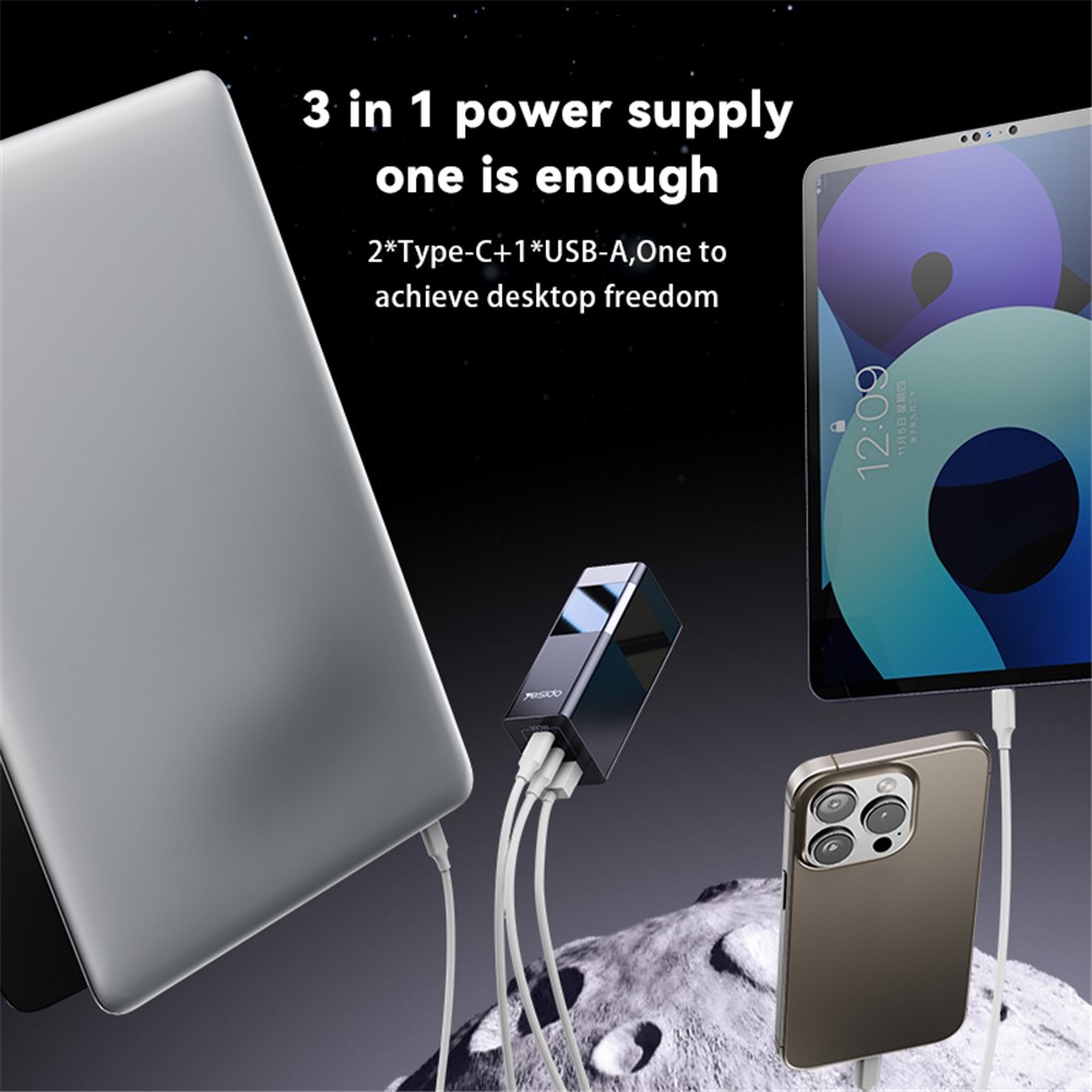 YESIDO YC58 GaN Desktop Charger USB+2 Type-C Charging Station for Laptop, Tablet, Cellphone - Image 2