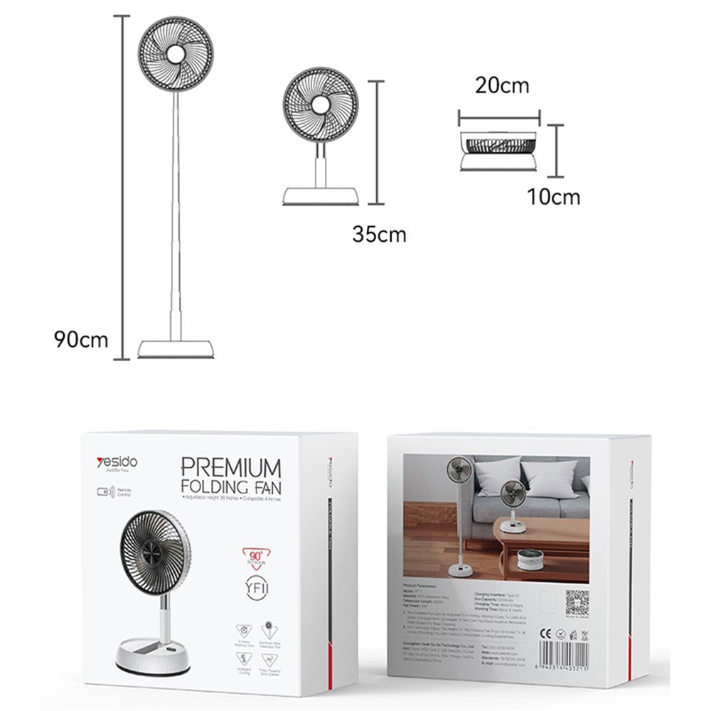 YESIDO YF11 Folding Fan Height Adjustable Cooling Fan Built-In 6000mAh Battery - Image 6