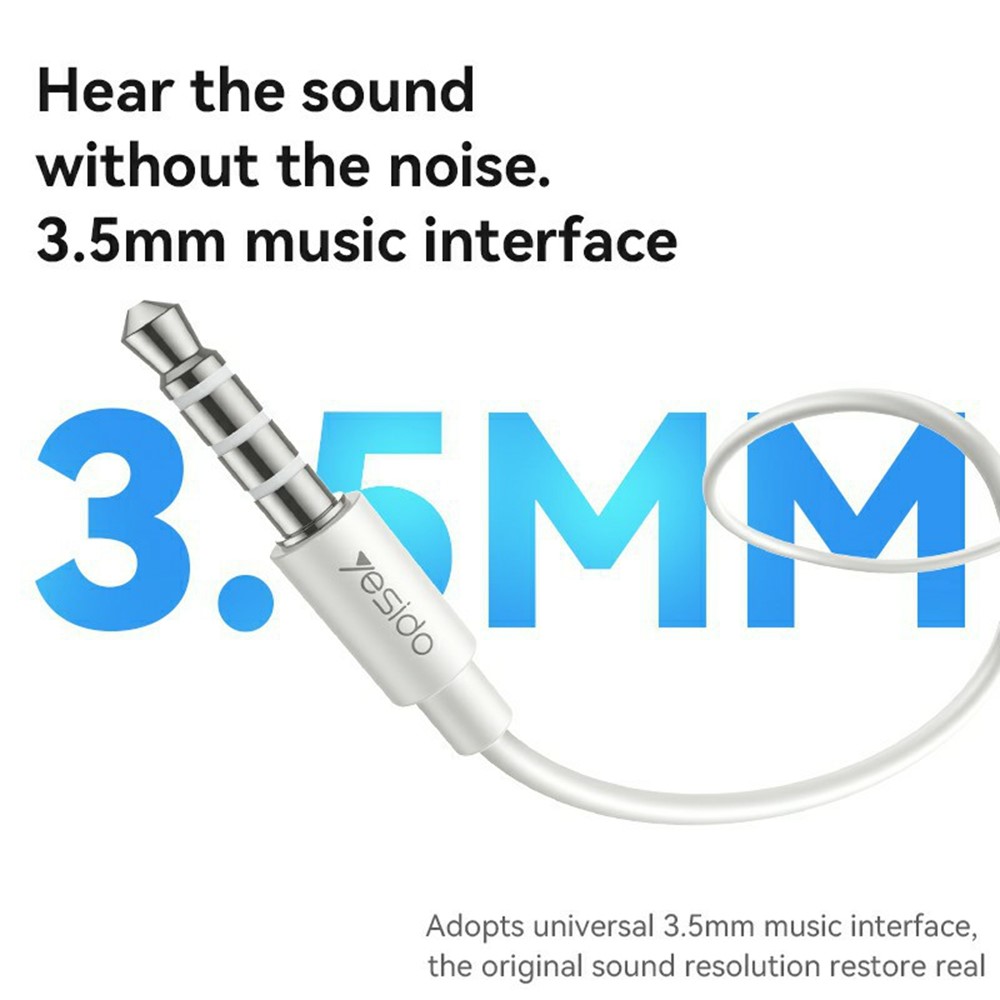 YESIDO YH46 3.5mm Wired Earphones with Micphone One-Button Control Corded Headphones for Calls / Music - White - Image 3
