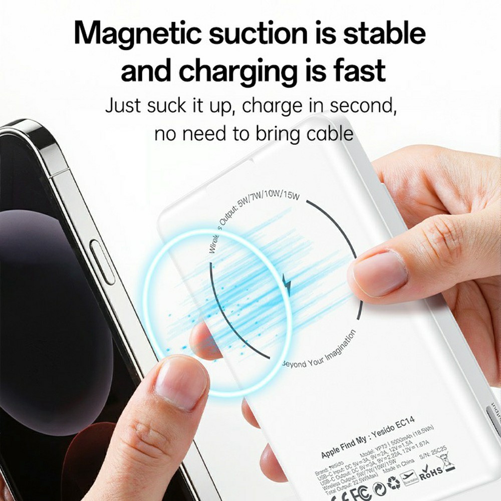YESIDO YP73 Wireless Charging Power Bank 5000mAh 15W Fast Charging Phone Charger with Locator / Metal Stand - Image 5