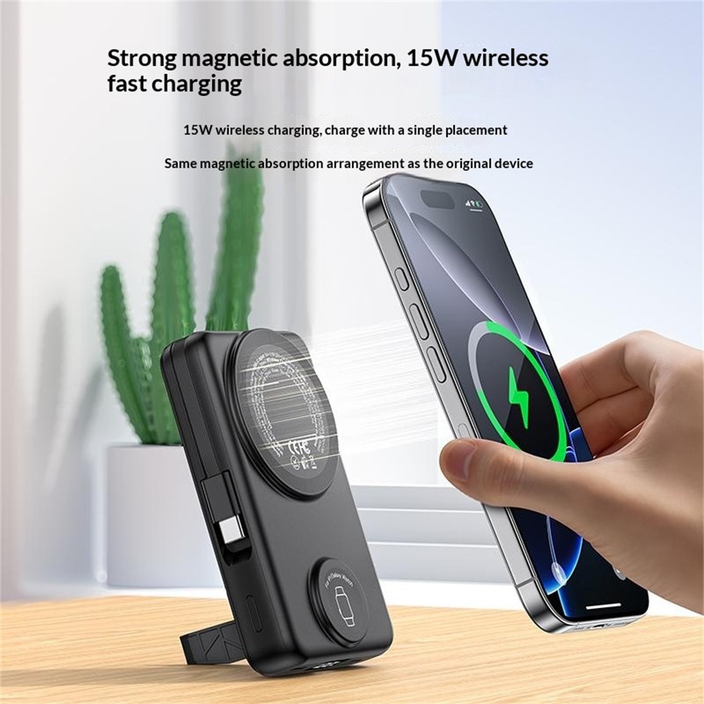 YESIDO YP79 10000mAh Digital Display Power Bank Built-in Cable Magnetic Wireless Charger for Phone / Smartwatch - Image 3