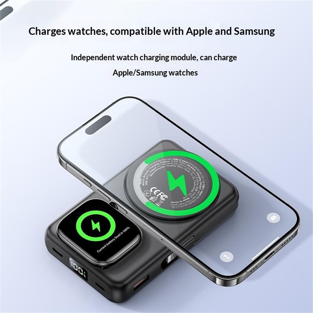 YESIDO YP79 10000mAh Digital Display Power Bank Built-in Cable Magnetic Wireless Charger for Phone / Smartwatch - Image 2