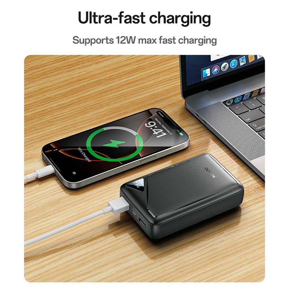 YESIDO YP81 20000mAh Power Bank Digital Display 2.4A Fast Charging Portable Charger with 2 USB + 1 Type C Ports - Image 2