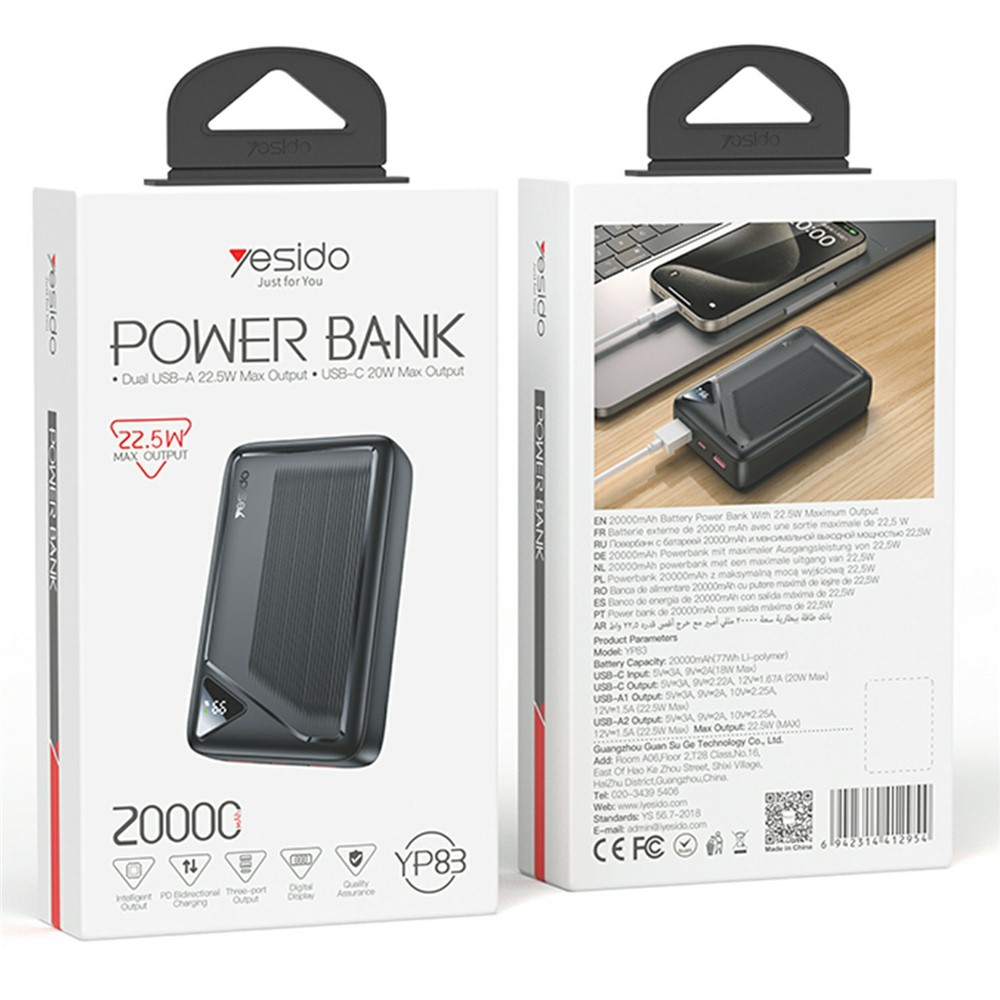 YESIDO YP83 20000mAh Power Bank Digital Display 22.5W Fast Charging Portable Charger - Image 7