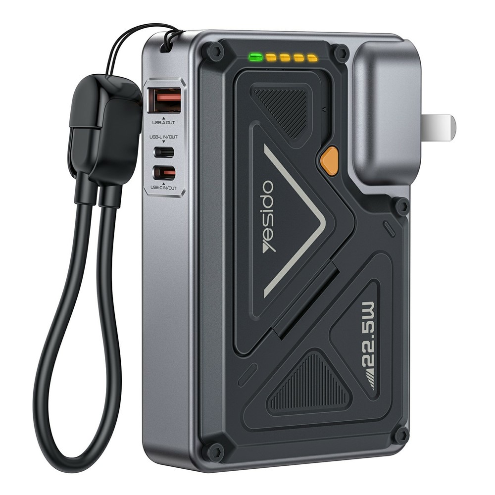 YESIDO YP89 AC + DC Wireless Charging 10000mAh Power Bank with Stand iP / USB / Type C Multi Port 22.5W Fast Charger - EU Plug