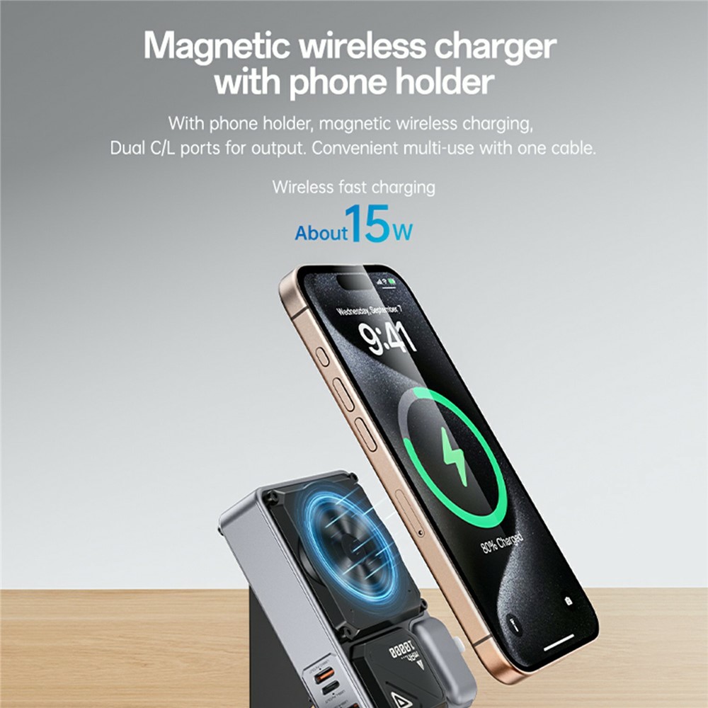 YESIDO YP89 AC + DC Wireless Charging 10000mAh Power Bank with Stand iP / USB / Type C Multi Port 22.5W Fast Charger - EU Plug - Image 2