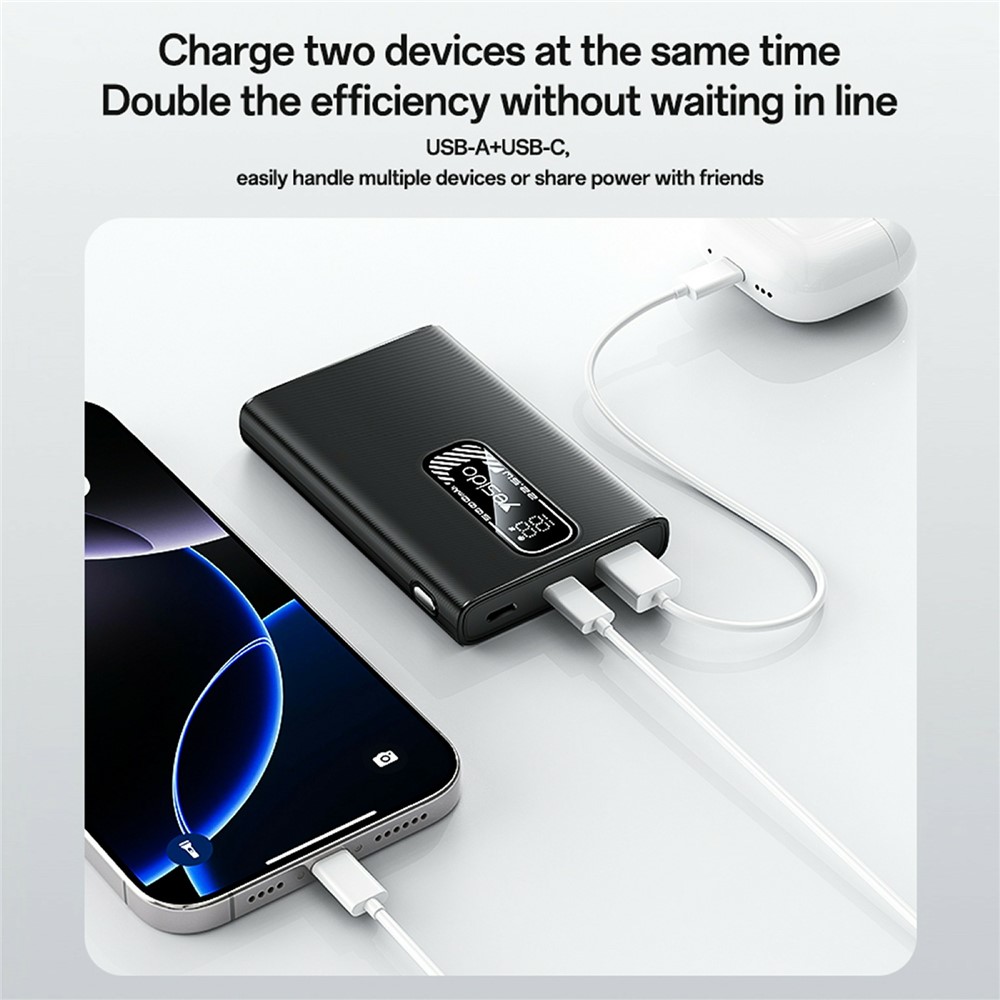 YESIDO YP92 5000mAh Power Bank Ultra Thin 22.5W Fast Charging Digital Display Portable Charger with Dual Outputs - Image 5