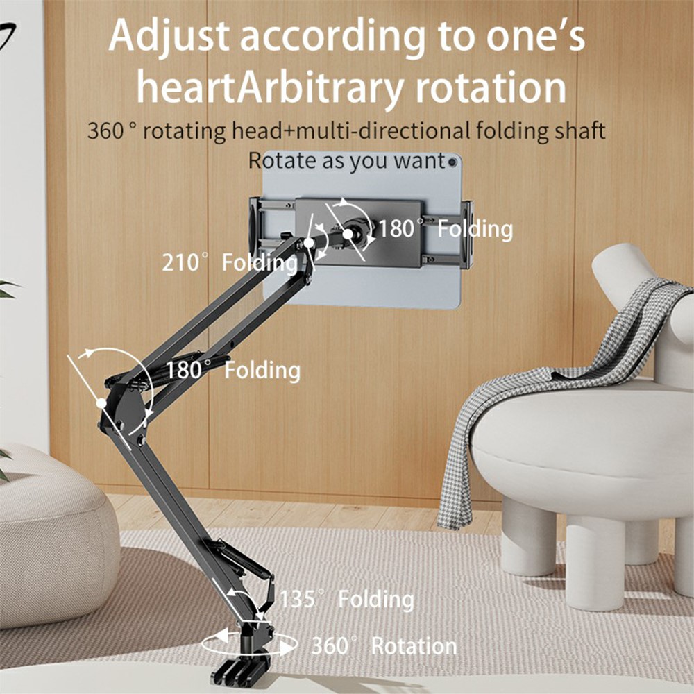 YESIDO C296 Adjustable Aluminum Alloy Arm Lazy Phone Tablet Holder Stand Bedside Desk Clip-On Bracket - Image 3