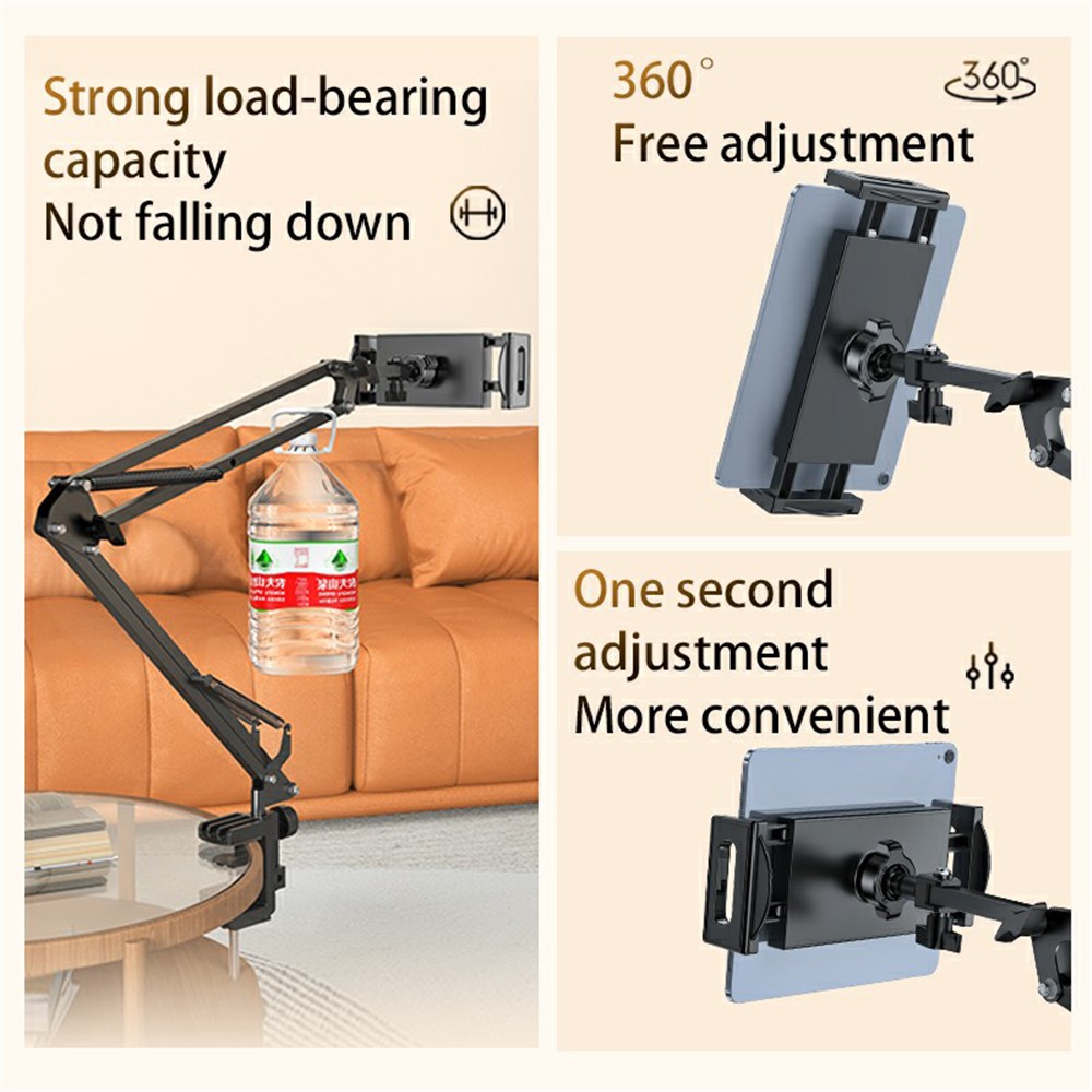 YESIDO C296 Adjustable Aluminum Alloy Arm Lazy Phone Tablet Holder Stand Bedside Desk Clip-On Bracket - Image 4