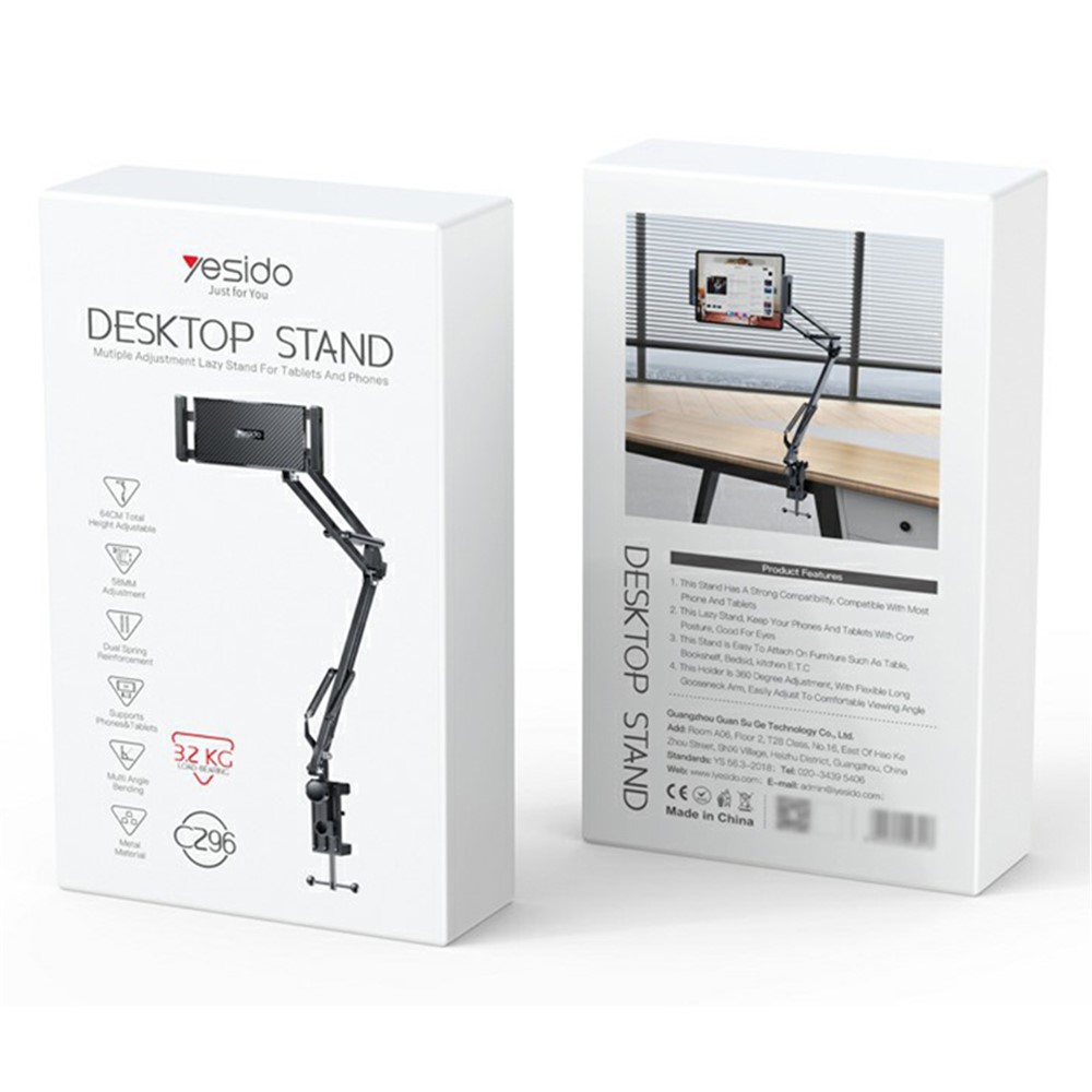 YESIDO C296 Adjustable Aluminum Alloy Arm Lazy Phone Tablet Holder Stand Bedside Desk Clip-On Bracket - Image 5