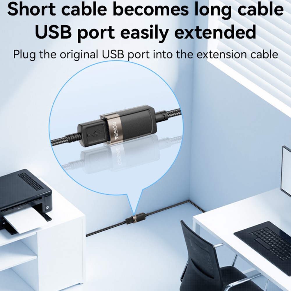 YESIDO GS26 1.5m USB 2.0 Extension Cable 480Mbps High Speed TPE Wire for Keyboard / Mouse / Printer - Image 2