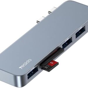 YESIDO HB10 Dual Type-C Hub Splitter 6-in-1 USB3.0 TF/Memord Card Reader PD Adapter Notebook Docking Station
