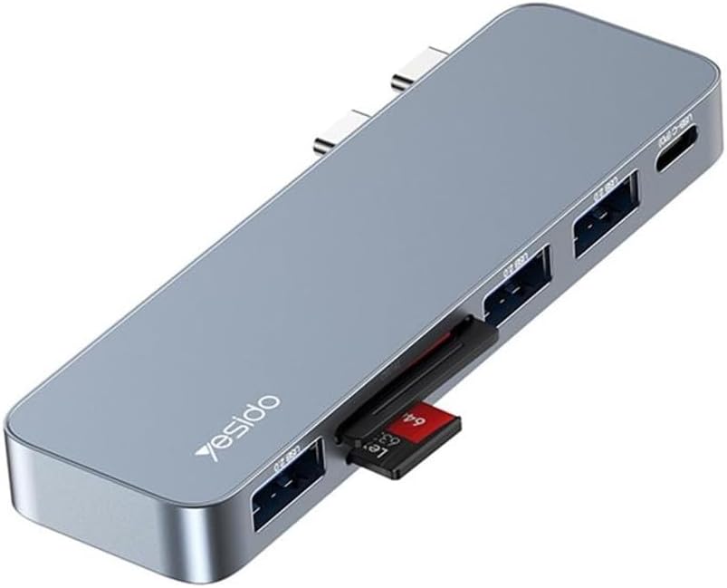 YESIDO HB10 Dual Type-C Hub Splitter 6-in-1 USB3.0 TF/Memord Card Reader PD Adapter Notebook Docking Station