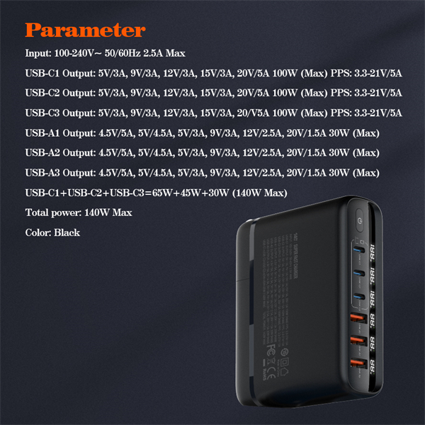 LDNIO A6140C LED Display GaN Tech 6 Ports Multi 140W GaN Super Fast Charging for Iphone Samsung MacBook Laptop Desktop Charger - Image 4