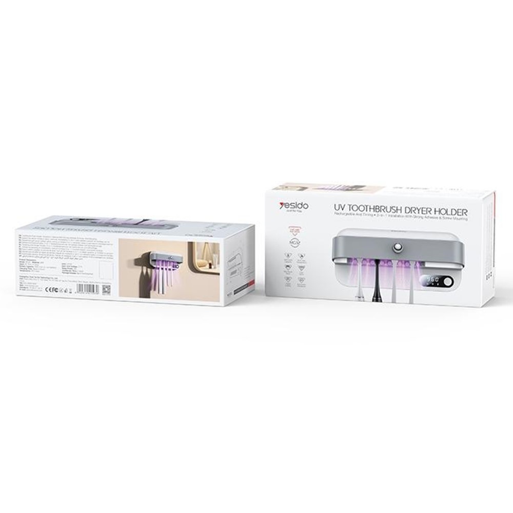 YESIDO MG32 UV Toothbrush Sterilizer Dryer Holder 4 Slots Wall Mount Digital Display Storage Sterilization Box for Bathroom - Image 10